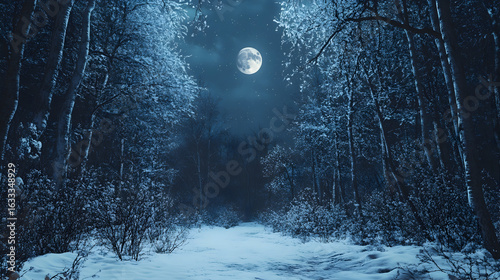 Fototapeta Naklejka Na Ścianę i Meble -  night forest in winter
