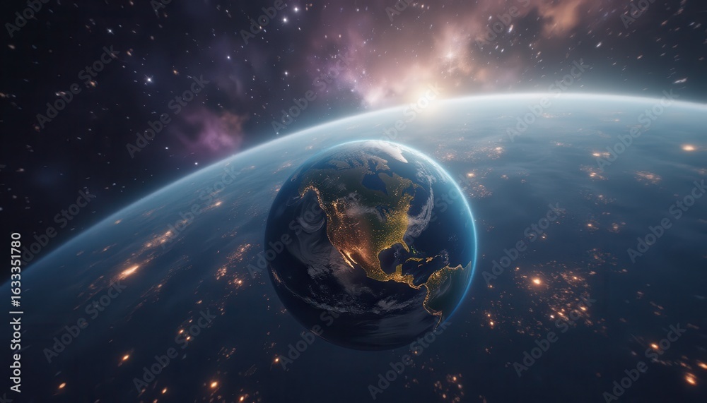 Obraz premium Serene view of Planet Earth from outer space at night