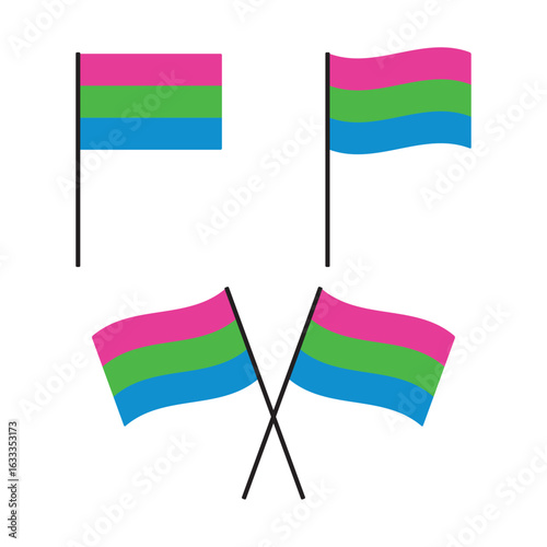 Set of polysexual flags. LGBTQI concept. Flat design illustration.	