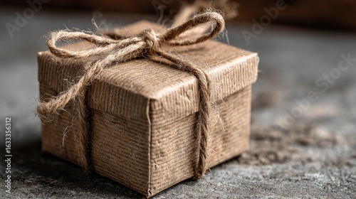 Small, rustic gift box tied with twine
