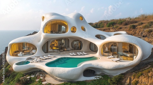Seaside Organic Modern Villa, Unique Architecture and Pool Design