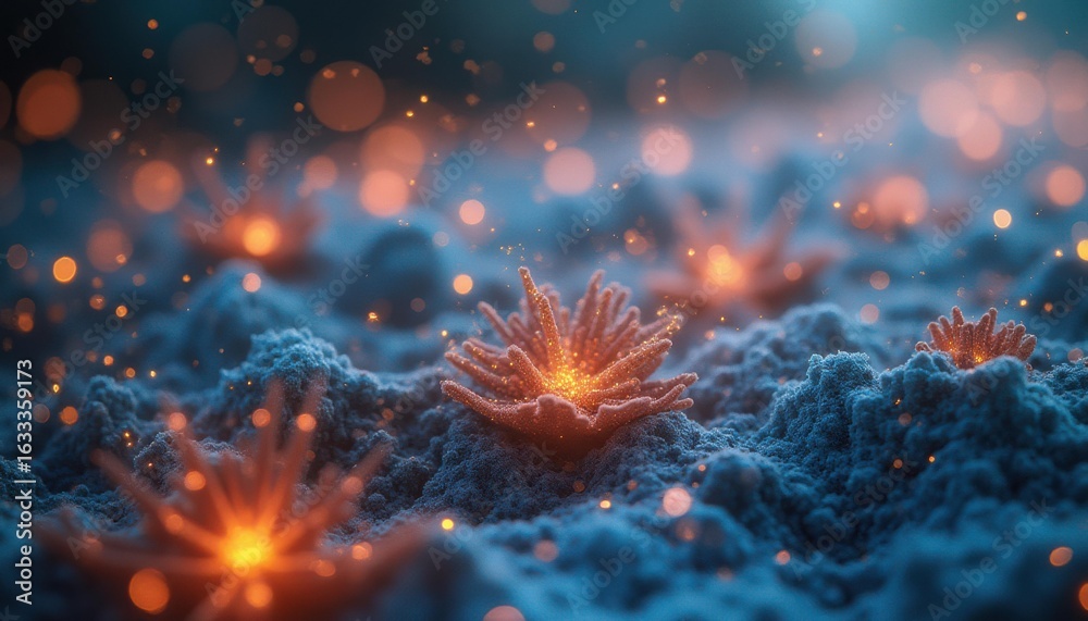 Fototapeta premium Glowing plant-like organisms in an ethereal nighttime setting