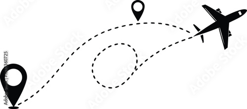 Airplane route with origin destination and stopover vector illustration for travel and tourism themes showcasing flight path planning and global connectivity