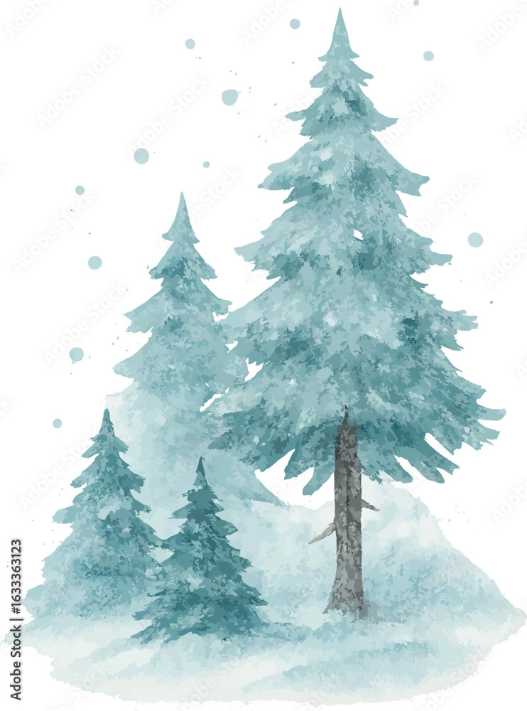 Obraz premium Hand-Painted Watercolor Nature Elements – Trees, Flowers, and Grass