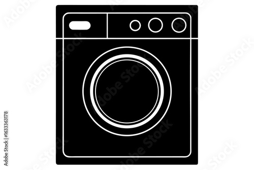 Washing machine vector icon, isolated on white background, showing a modern household appliance for laundry and cleaning clothes