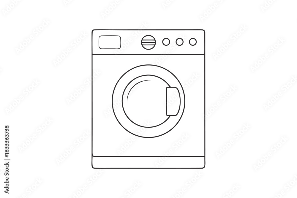Front view of a white household washing machine, an isolated domestic appliance icon for laundry and clothing care Front view of a white household washing machine, an isolated domestic appliance icon for laundry and clothing care