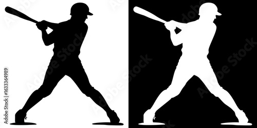 Dynamic Baseball Batter Silhouette in Positive and Negative Contrast