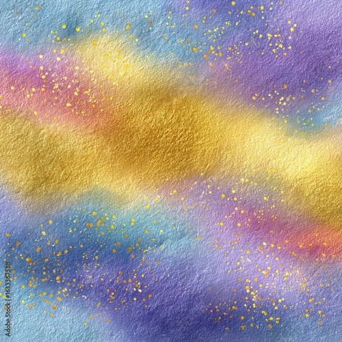 Abstract tie-dye fabric with gold glitter
