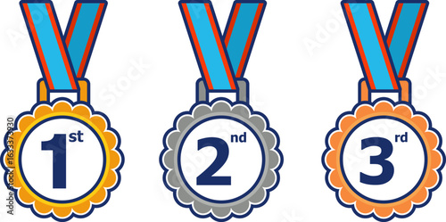 1st 2nd 3rd medal first place second third award winner badge guarantee winning prize ribbon symbol sign icon logo template Vector clip art illustration
