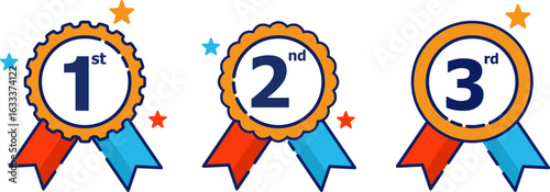 1st 2nd 3rd medal first place second third award winner badge guarantee winning prize ribbon symbol sign icon logo template Vector clip art illustration