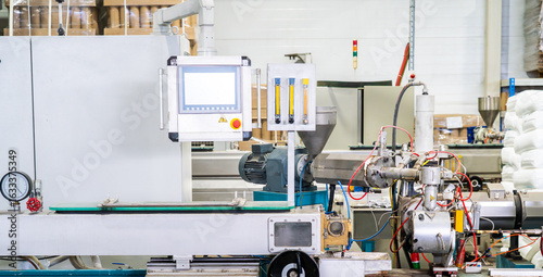Tableau sur toile Plastic extrusion machine with control panel in smart factory