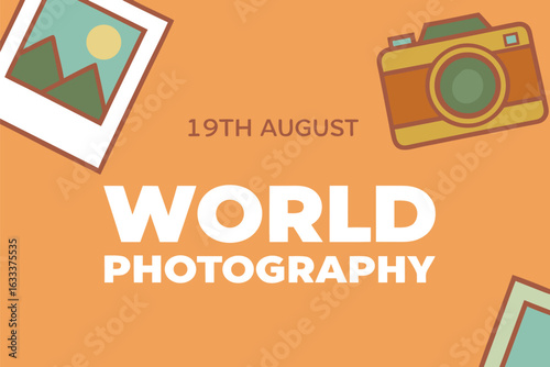 World Photography Day 19th August with Camera and Landscape Photo Graphics vector