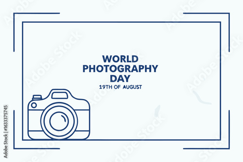 World Photography Day August 19th with blue outline camera and frame vector