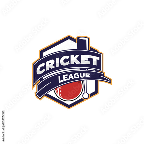 Badge emblem Cricket logo, cricket team, cricket club logo design with crossed sticks and ball vector on dark background