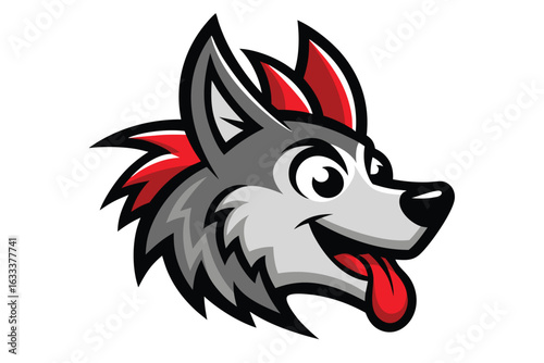 Wallpaper Mural Cartoon Gray Wolf Mascot with Red Accents Showing Tongue Illustration Design Torontodigital.ca