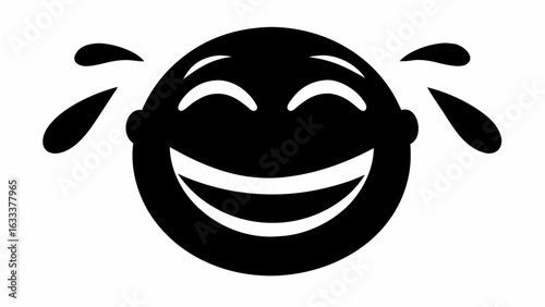 Illustration of a black laughing emoji with tears of joy on a white background digital artwork