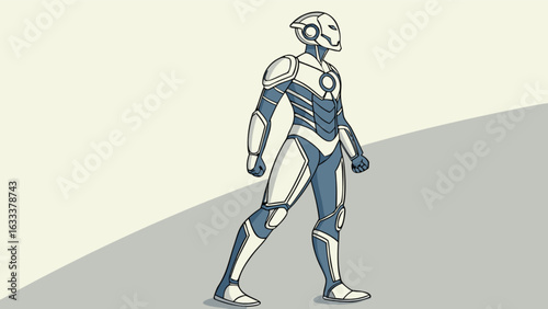 Illustration of futuristic robot character in armor suit for science fiction concept and technology design