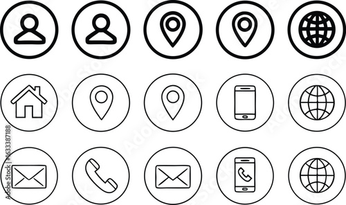 Contact Information Icons in a Clean and Modern Style Black and White Outline Vector Set