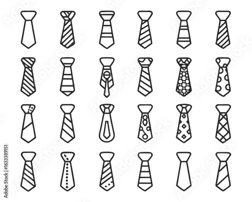 Collection of business tie graphics featuring professional attire accessories in various styles and colors isolated on transparent background