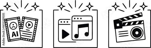 Creative Content Creation Bundle with AI Powered Movie and Music Icons for Entertainment Industry Promotion
