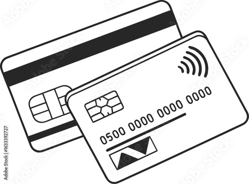 Depiction of Credit Cards with Security Features and Contactless Payment Symbol for Financial Transactions and Modern Banking