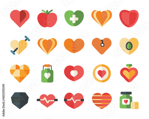 A collection of simple line art icons representing vital signs and healthcare concepts including heart rhythm and wellness symbols isolated on transparent background