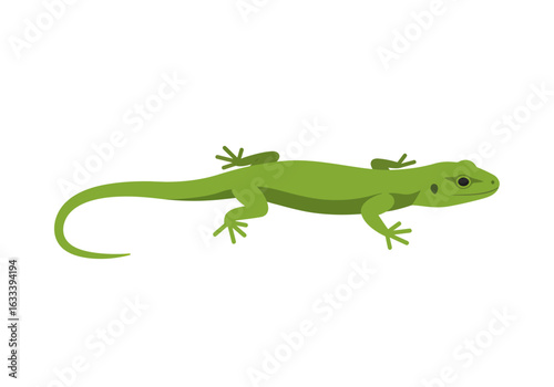 Simple Green Lizard Illustration with Black Eye and Spot, Side View