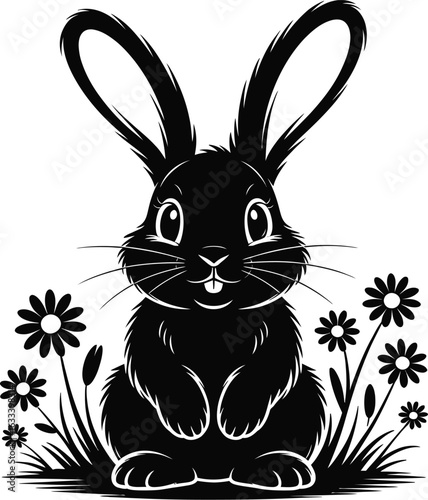 Black bunny with flowers rabbit white