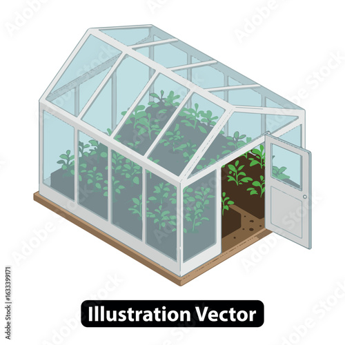 Vector illustration of a garden greenhouse with seedlings for horticulture and agriculture