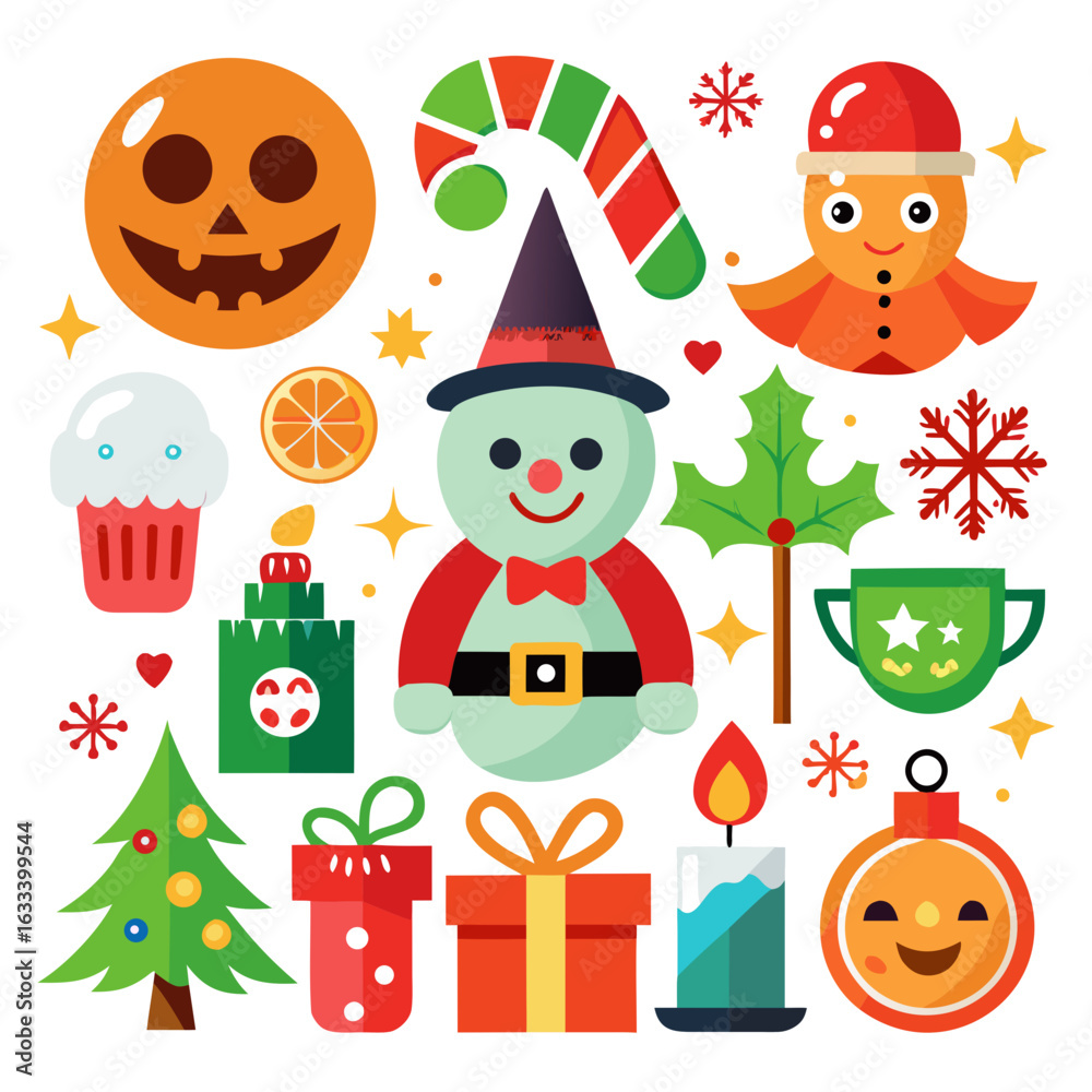 Fototapeta premium Festive holiday and winter celebration icons collection