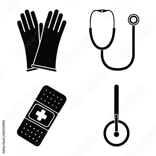 Medical supplies icons healthcare stethoscope
