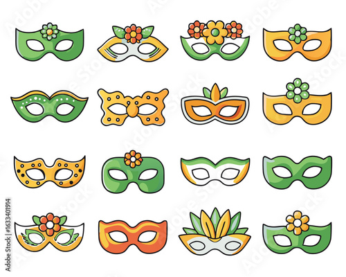 An ornate and detailed venetian masquerade mask adorned with intricate floral elements and decorative flourishes isolated on transparent background