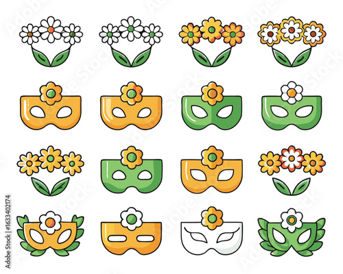 Ornate decorative venetian masquerade mask adorned with stylized floral elements and swirling flourishes isolated on transparent background