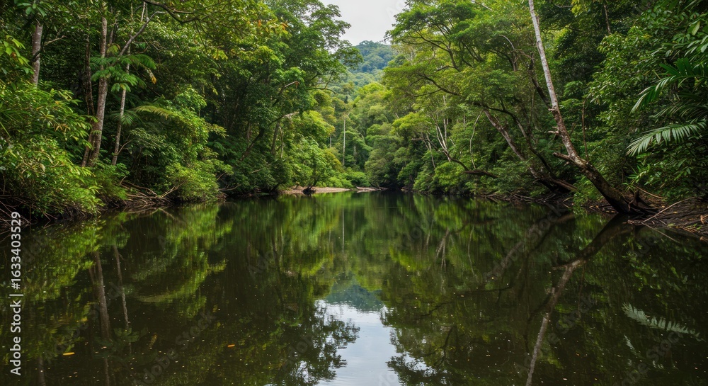 Fototapeta premium Reflections in the Serene River of Daintree Rainforest with Lush Greenery