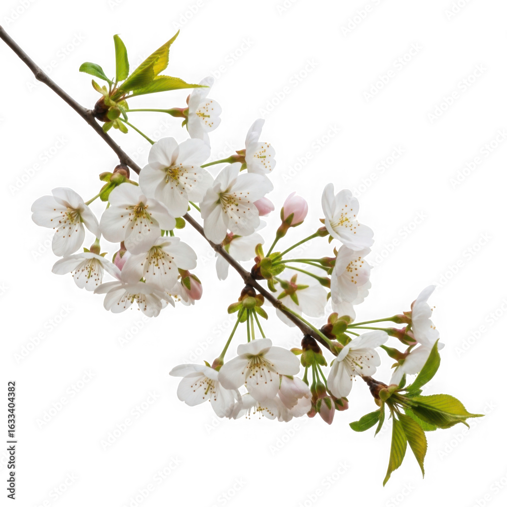 Obraz premium Delicate cherry blossom branch isolated on transparent background