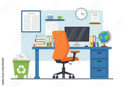 orange chair desk office workspace flat design clip art preview