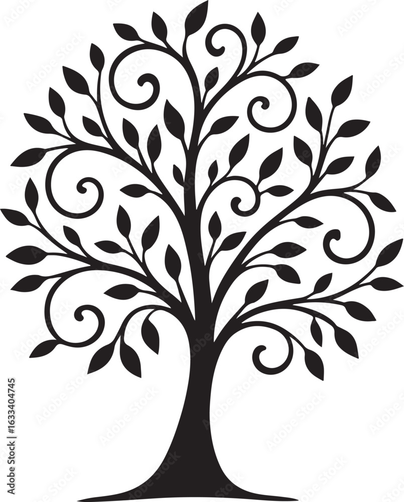 Obraz premium Stylized sihouette tree with leaves isolated on a white background