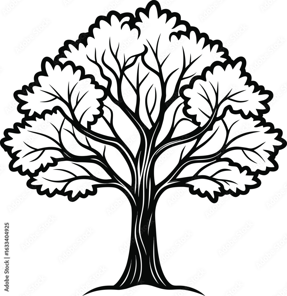 Fototapeta premium Black tree outline isolated on white background vector illustration