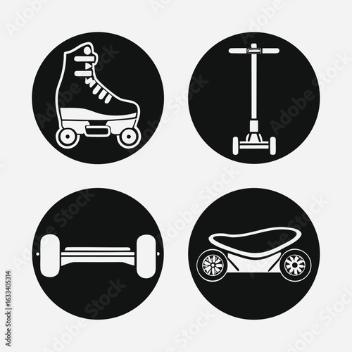 Roller skate scooter hoverboard electric scooter icons