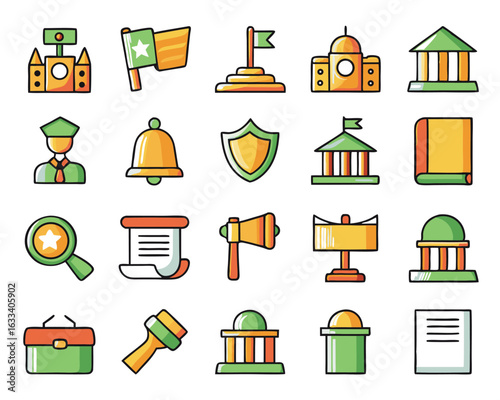 Comprehensive collection of government themed symbols and pictograms for official use and public information campaigns isolated on transparent background