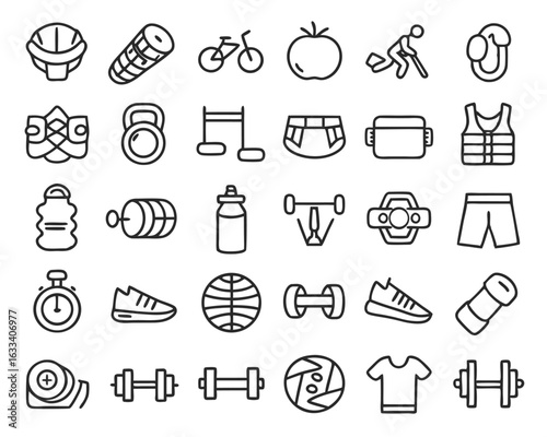 Comprehensive gym fitness signage logo icon set for health clubs and wellness centers isolated on transparent background