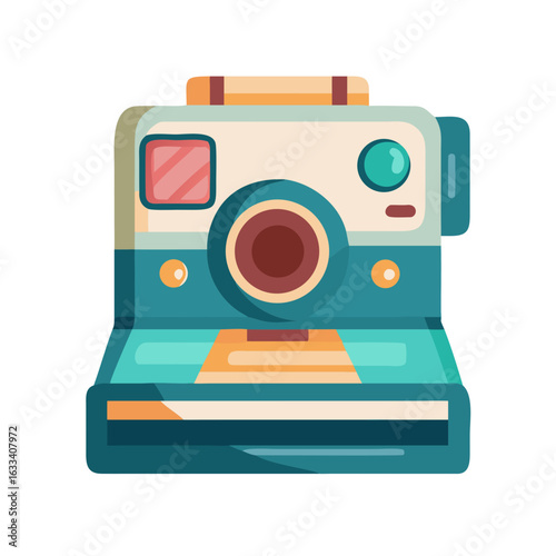 A vintage style illustration showing polaroid camera
