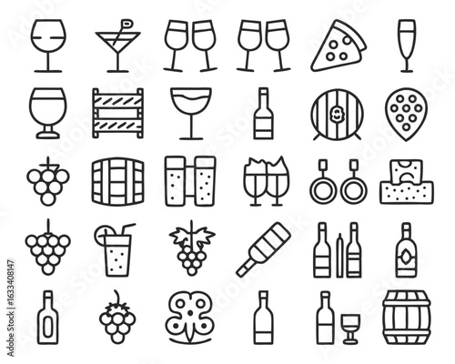 Charming hand drawn wine celebration collection featuring numerous festive beverage related graphics isolated on transparent background
