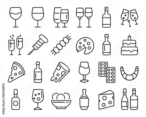 Charming hand drawn wine party themed collection featuring numerous delightful icons for celebrations isolated on transparent background