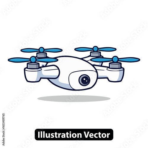 Cartoon quadcopter drone with a camera, vector illustration of modern aerial technology
