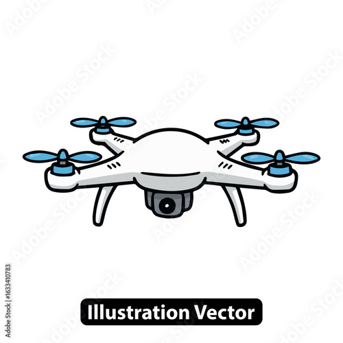 Modern quadcopter drone with a camera for aerial photography, vector icon illustration.