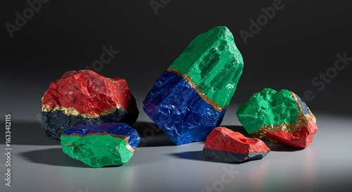 Colorful abstract mineral stones with vibrant blue green and red hues