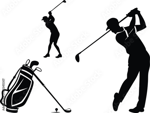 Golfing Silhouettes Vector Illustration Featuring Golfers in Action and Equipment Depicting the Sport