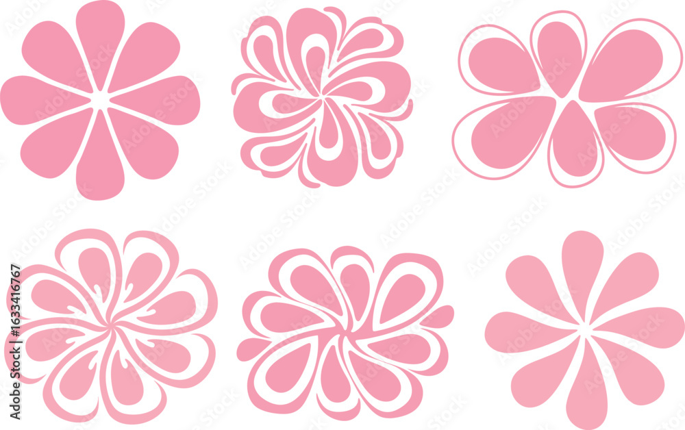 Fototapeta premium Abstract daisy flowers poster in groovy trippy funky style. Matisse curves daisy flowers poster in groovy trippy funky style. Organic shapes aesthetic wall art in trendy palleted. 