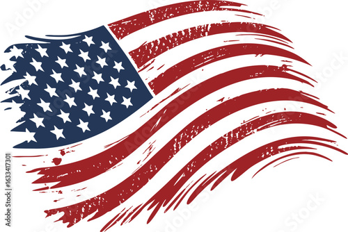 Grunge Style American Flag Illustration with Distressed Texture Patriotic Symbol for Independence Day and National Holidays